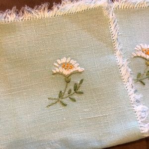 Seafoam Green/Blue Vintage Hand-Emb. Hanky/Napkin